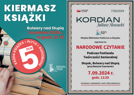 Narodowe Czytanie 2024 i Kiermasz Książki na Słupskich Bulwarach nad Słupią!