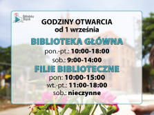 Zmiana godzin pracy biblioteki od 1 września 2023r.