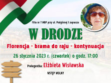 W drodze - plakat zajawiający spotkanie z Elżbieta Wisławską i Florencją